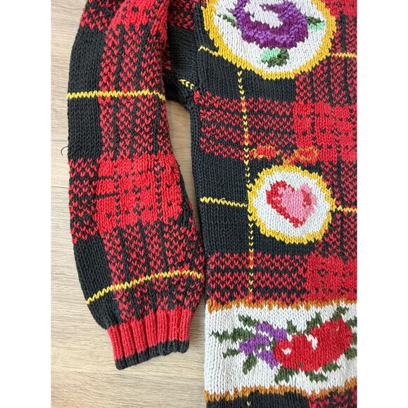 Vintage Grandma Cottage Core Plaid Floral Valentine Sweater Gucci Vibes - Picture 5 of 10